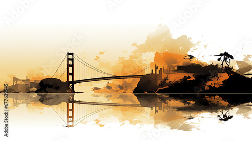 San Francisco city skyline with Golden Gate Bridge in watercolor style. 
golden gate bridge in San Francisco, California, USA - vector. 