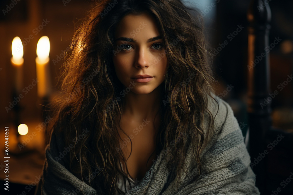 Generative ai photo of lovely cute girl sitting home enjoying cozy evening drinking cacao Generative ai photo of lovely cute girl sitting home enjoying cozy evening drinking cacao
