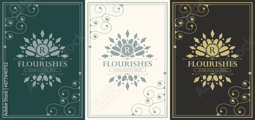 Vintage ornament greeting card vector template. Retro wedding invitation, advertising or other design and place for text. Flourishes ornamental frame and pattern background.