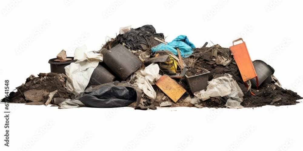 pile of trash, collection of garbage heap, isolated on white background ...