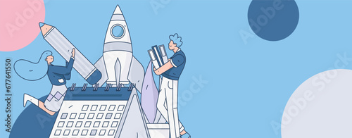 Education learning people flat vector concept hand drawn illustration
