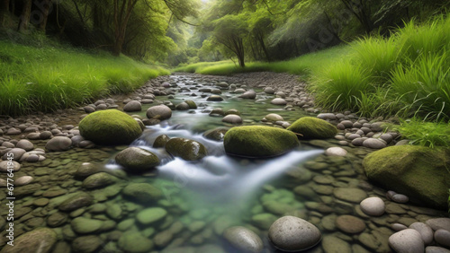 water flow in the forest with beautiful green 