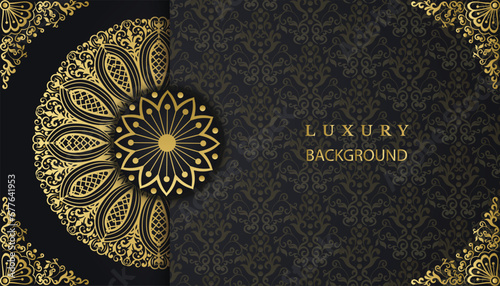 Luxury ornamental mandala design background in gold color. Beautiful luxury mandala background. Design for invitation, wedding card, Diwali, decoration. India, Indian, Arabic, Damask, Asian, Turkish