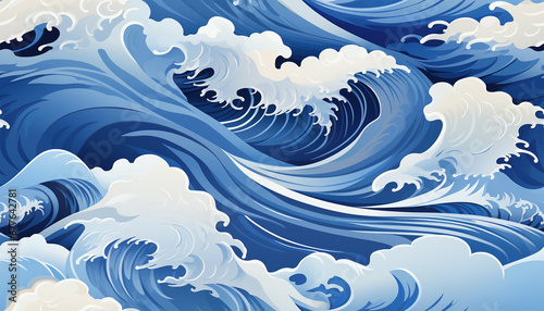 Sea waves pattern background. Waves pattern. Classic japanese waves in modern design,Blue and white lines. Element for design. Storm ocean. posters and prints