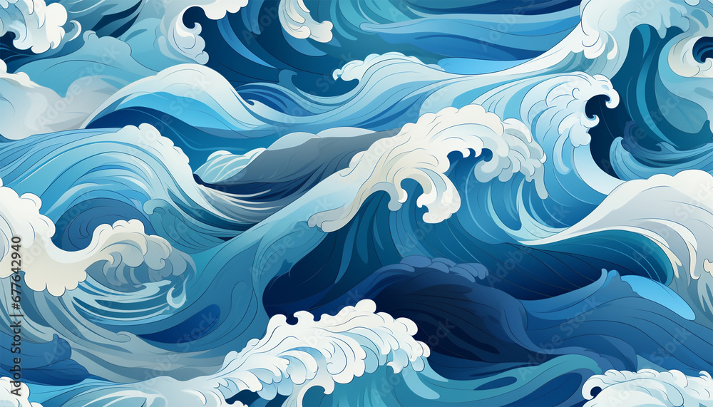 Sea waves pattern background. Waves pattern. Classic japanese waves in modern design,Blue and white lines. Element for design. Storm ocean. posters and prints Sea waves pattern background. Waves pattern. Classic japanese waves in modern design,Blue and white lines. Element for design. Storm ocean. posters and prints