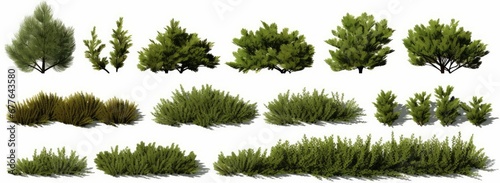 coniferous bushes and hedges, collection of lush plants isolated on white background, Generative AI photo