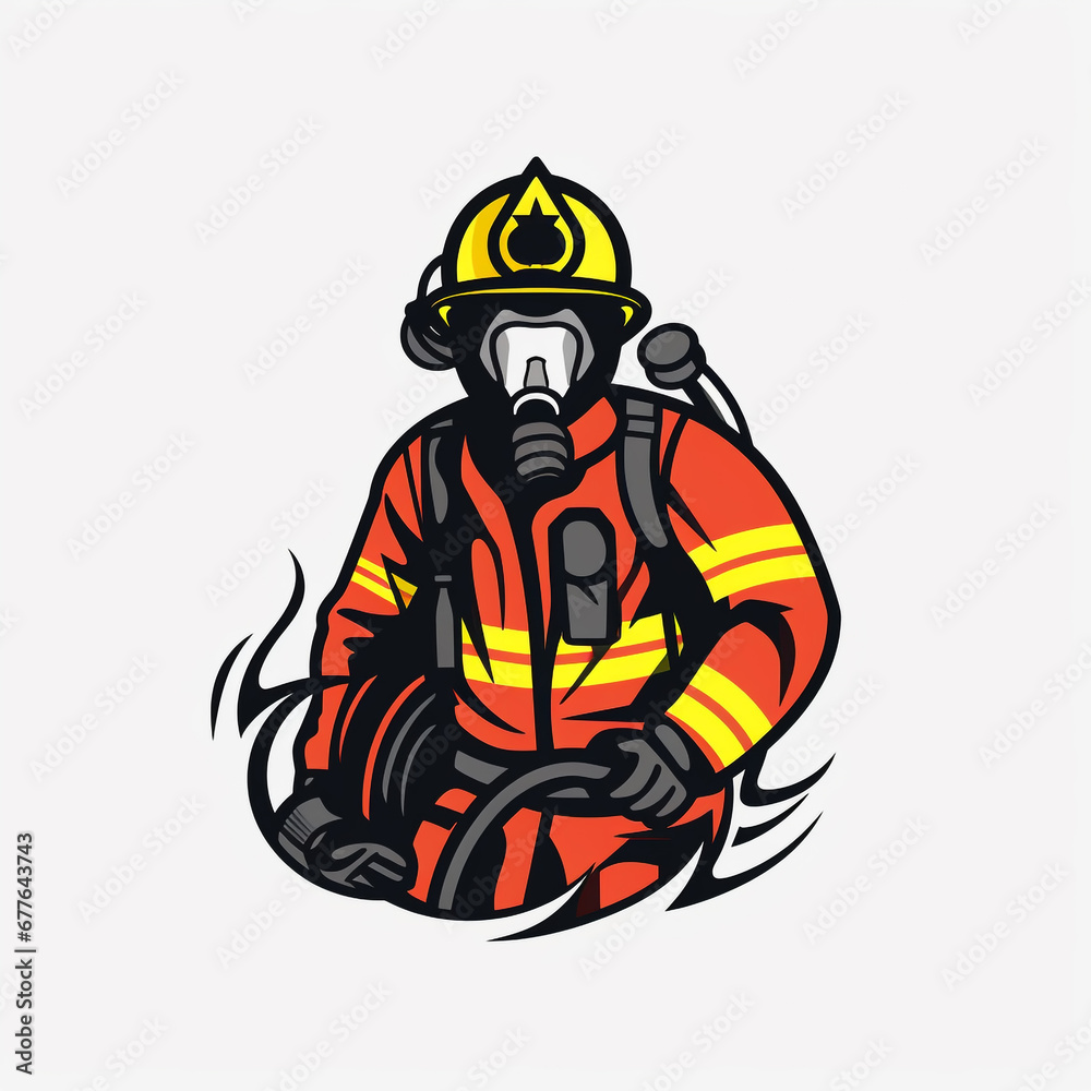 Clip art illustration of a male firefighter complete with fire prevention clothing. Isolated on white background.