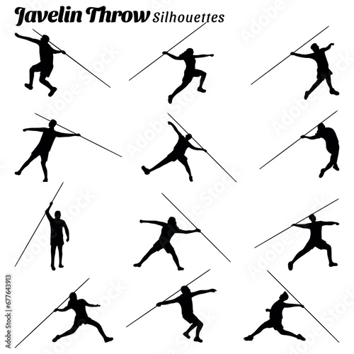 Collection of illustrations of the javelin throwing sport