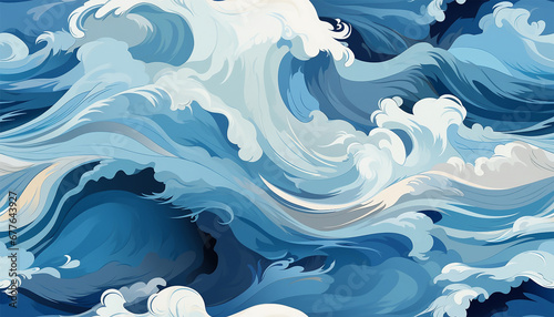 Sea waves pattern background. Waves pattern. Classic japanese waves in modern design,Blue and white lines. Element for design. Storm ocean. posters and prints photo