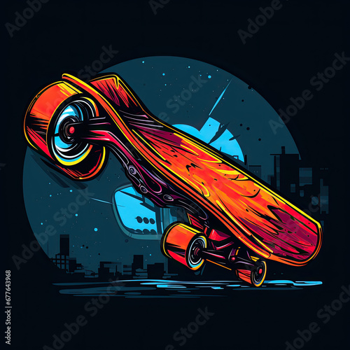 Skateboard on dark background. Vector illustration for your design. 