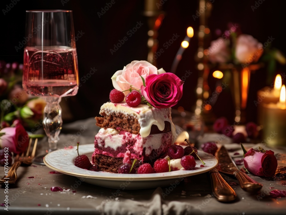 Valentine's Day delicious cake on a luxurious dining table