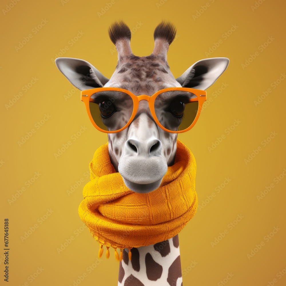 A hipster giraffe with statement glasses and a scarf AI generated illustration A hipster giraffe with statement glasses and a scarf AI generated illustration