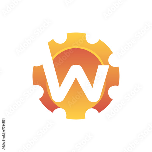 Initial Letter W gear engineering logo design vector