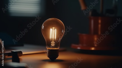Business ideas concept with glowing light bulb in AI generated illustration