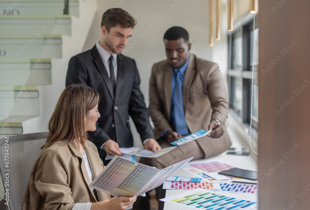 Fototapeta premium Product manager, designer refine app UI, color, button. Test, optimize for seamless user experience