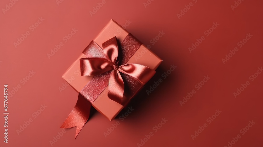 Gift box with satin ribbon and bow on background AI generated illustration Gift box with satin ribbon and bow on background AI generated illustration