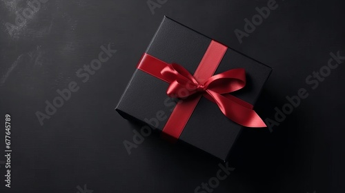Gift box with satin ribbon and bow on background AI generated illustration