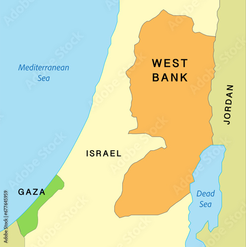 The Gaza Strip and the West Bank map, vector illustration.
