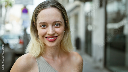 Free Download Young blonde woman smiling confident standing at street - GFXLoad