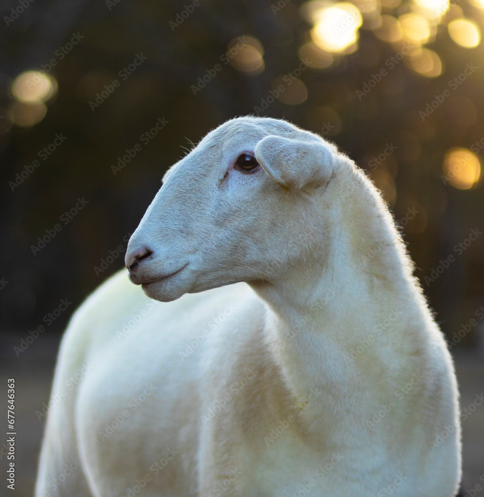 Obraz premium Low light white sheep ewe portrait