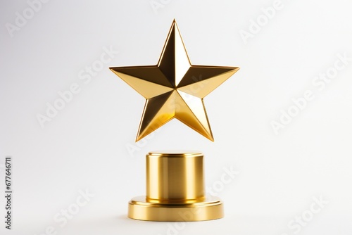Golden star award trophy on white background Generative AI 