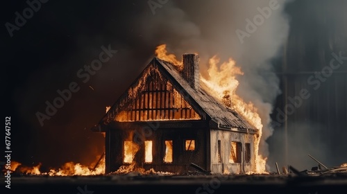 House or fire and Burning down Home insurance concep AI generated illustration