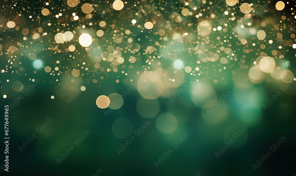 abstract bokeh green and gold glitter background with bokeh defocused glitter for Saint patricks day, Happy St. Patrick's day, St patty's day celebrate - obrazy, fototapety, plakaty 