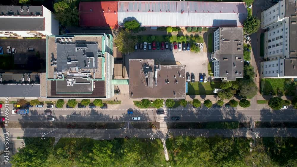 City Buildings And Road Near Park Centralny In Gdynia, Poland. aerial topdown City Buildings And Road Near Park Centralny In Gdynia, Poland. aerial topdown