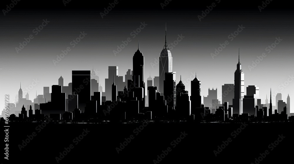 A minimalist black and white skyline AI generated illustration