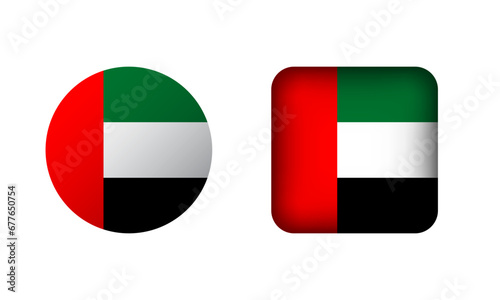 Flat Square and Circle United Arab Emirates National Flag Icons