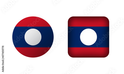 Flat Square and Circle Laos National Flag Icons