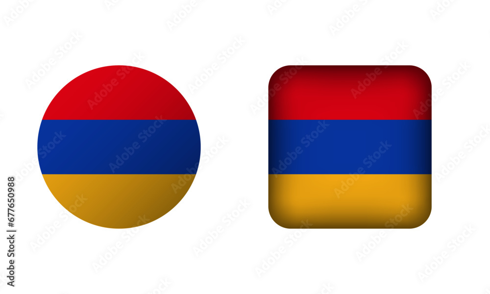 Fototapeta premium Flat Square and Circle Armenia National Flag Icons