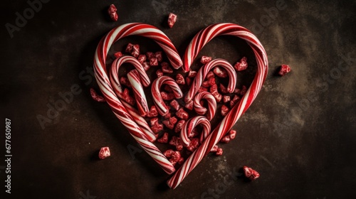 Candy canes arranged in the shape of a heart AI generated illustration
