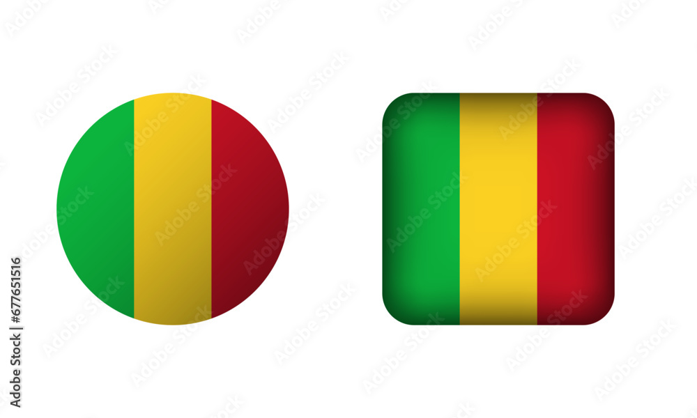 Fototapeta premium Flat Square and Circle Mali National Flag Icons