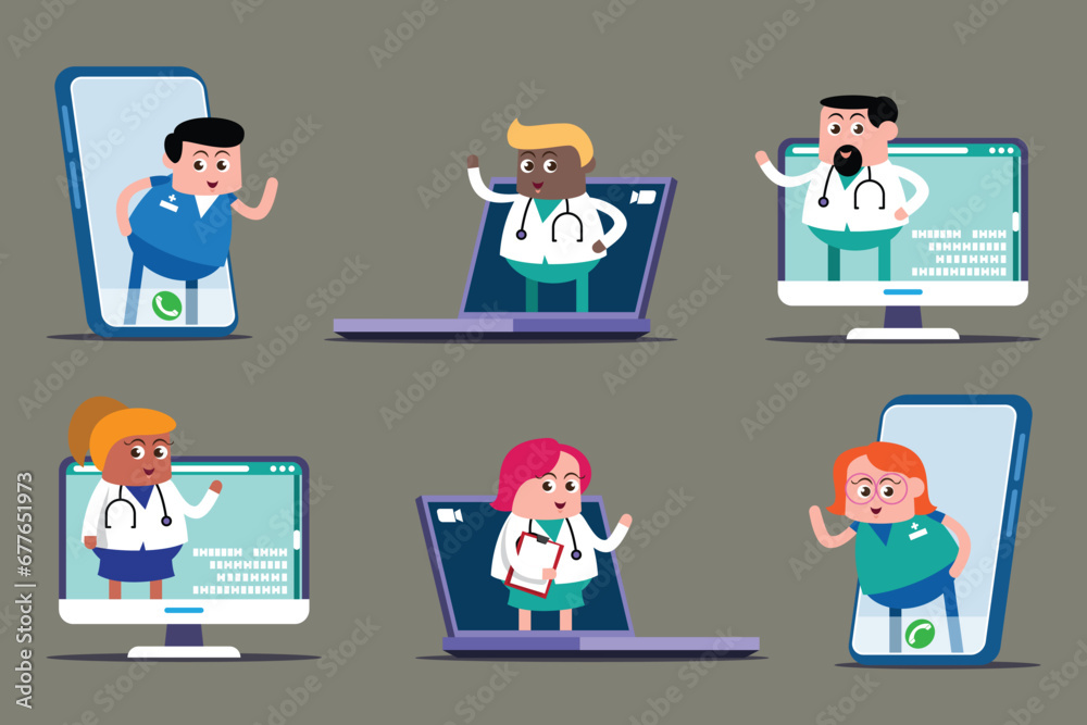 emotion cute vector, illustration flat cartoon character man, woman and doctor show explain feeling good health internal organs.