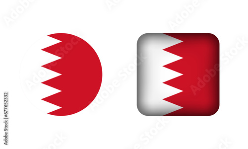 Flat Square and Circle Bahrain Flag Icons