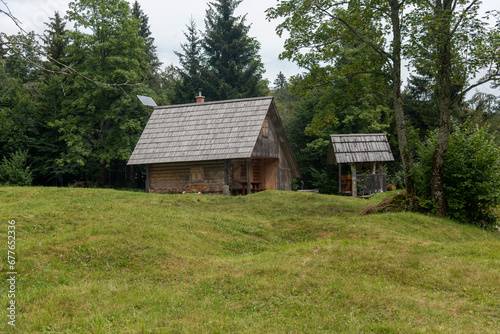 Traditional wooden houses and pastures of Bohinj Valley