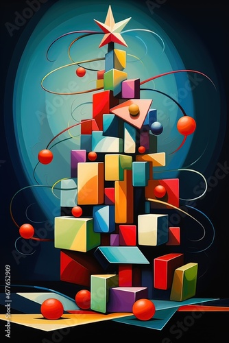 AI albero di natale, cubismo, colori vivaci 02