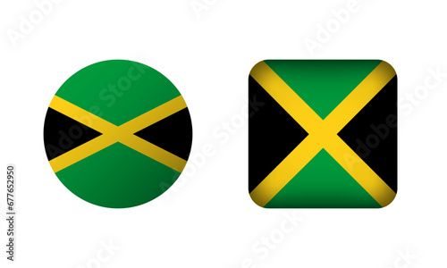 Flat Square and Circle Jamaica Flag Icons