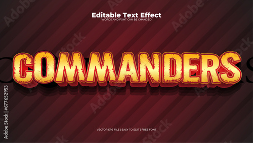 Red and yellow commanders 3d editable text effect - font style