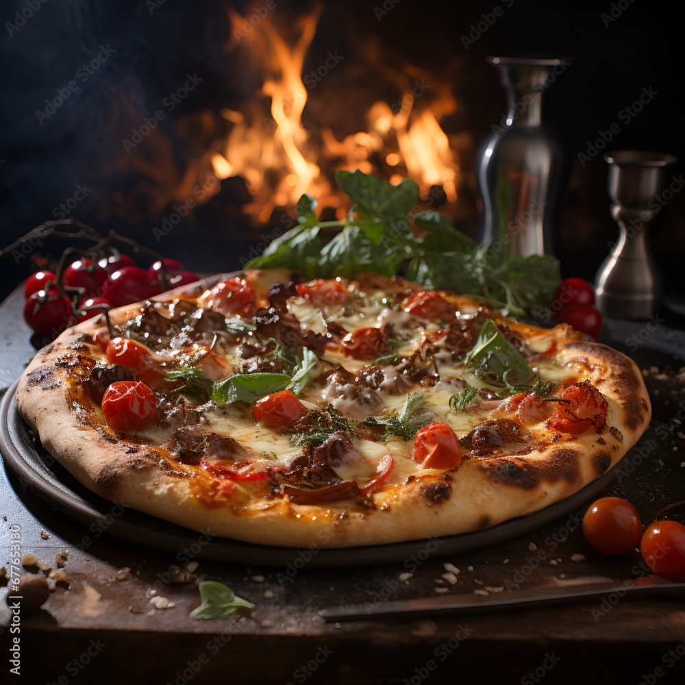 Italian pizza is cooked in a wood-fired oven.