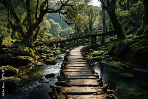 bridge over the river in forest © nataliya_ua