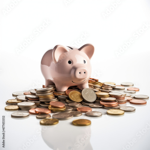 sparschwein mit geld müntzen münzen währung anlegen sparen zinsen dividende sparstrumpf rücklage