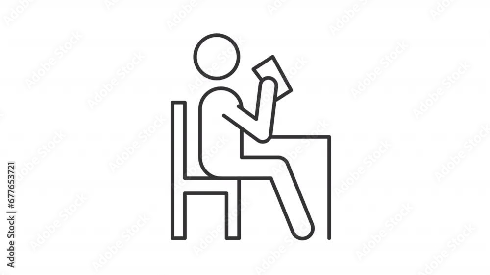 2D black thin line animation of person drinking while sitting in chair icon, HD video with transparent background, seamless loop 4K video representing human behavior icon. 2D black thin line animation of person drinking while sitting in chair icon, HD video with transparent background, seamless loop 4K video representing human behavior icon.