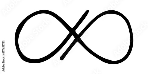 Infinity symbol hand drawn with ink brush. Thin line scribble icon. Modern doodle grunge outline. Png clipart isolated on transparent background
