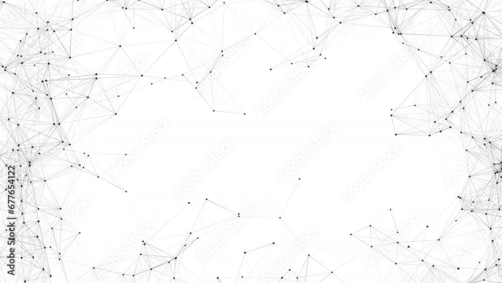 Network animation connected dots frame on white background with copy space. Seamless loop 4K	