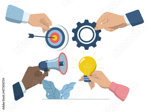 Successful teamwork, Business collaboration is an efficient work process in an organization or company, The hands of a business team with expertise and specific skills in the work.