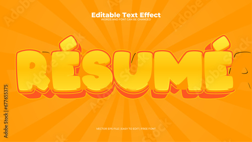 Orange and yellow resume 3d editable text effect - font style