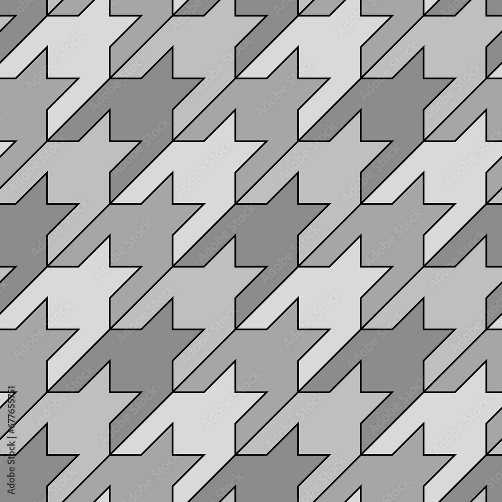 Fototapeta premium Seamless surface pattern design with houndstooth material ornament. Tooth figures wallpaper. Fabric background. Cloth mosaic motif. Digital paper, textile print, page fill, web designing. Vector art.