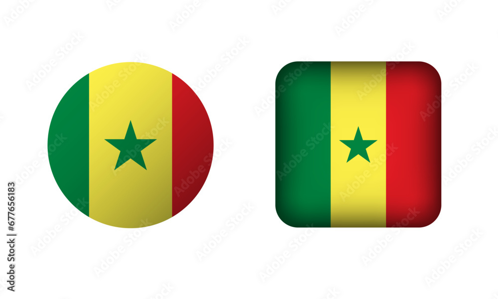 Flat Square and Circle Senegal Flag Icons Flat Square and Circle Senegal Flag Icons